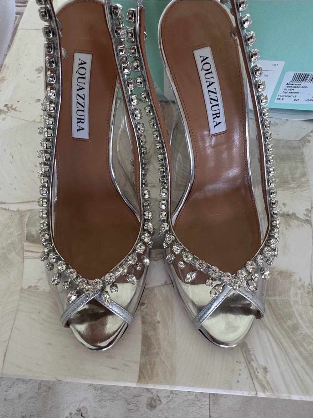 Aquazzura Temptation Crystal Sandal 105 — Silver